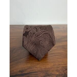 DONALD‎ TRUMP Men Woven Silk Tie Brown Mocha White PAISLEY Handmade EUC